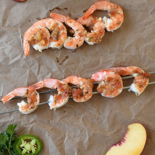 Peach Salsa Shrimp Skewers