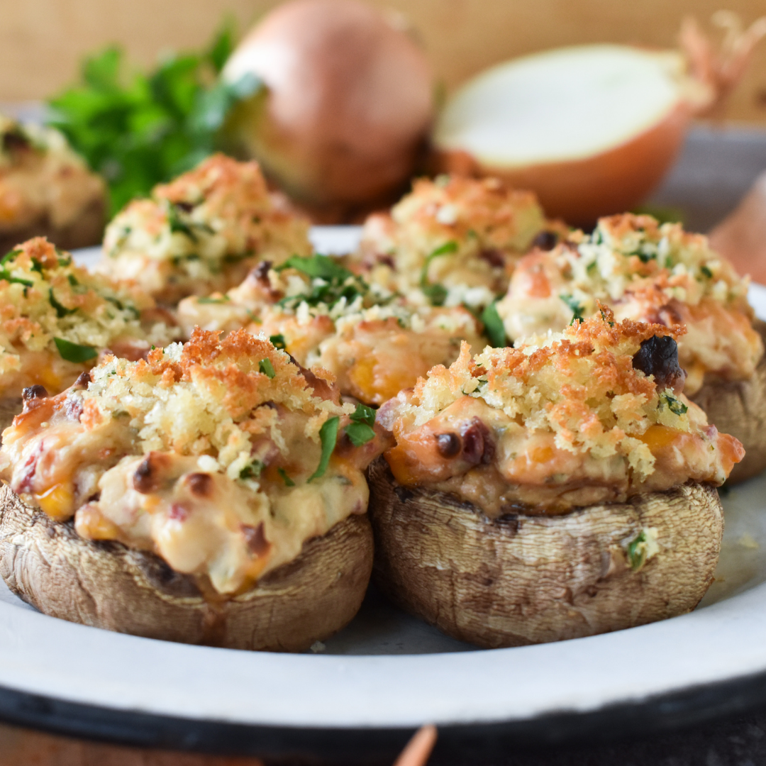 Sweet Onion & Bacon Stuffed Mushrooms