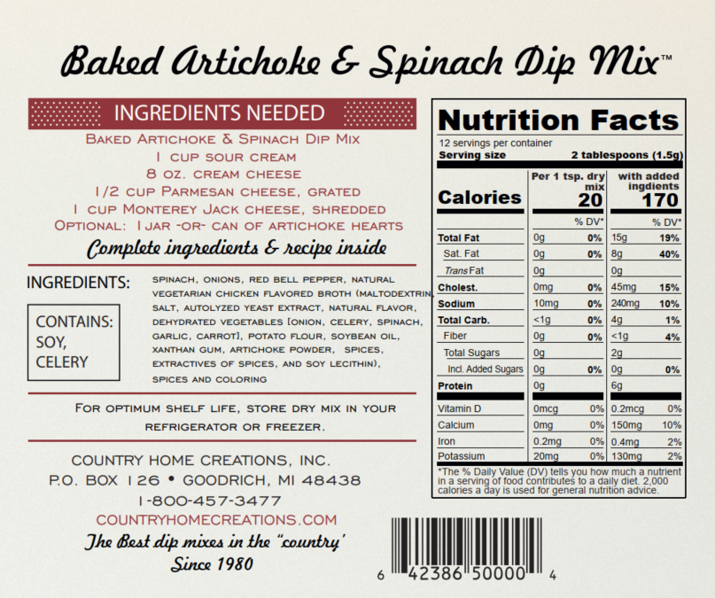 Artisan Kitchen Baked Artichoke & Spinach Dip Mix - NEW RELEASE