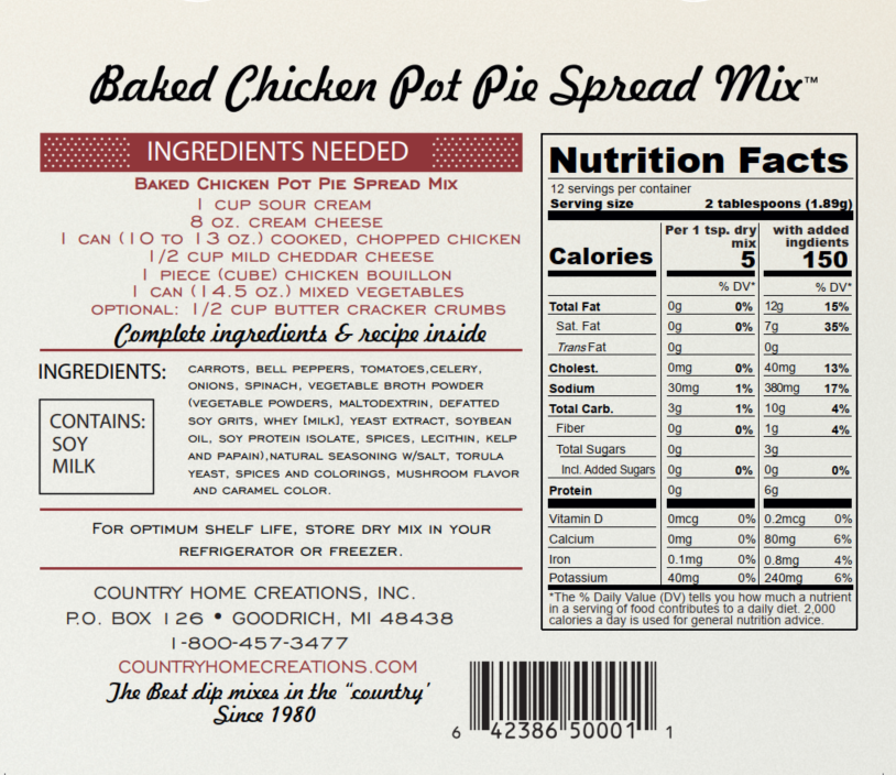 Artisan Kitchen Baked Chicken Pot Pie Spread Mix - NEW RELEASE