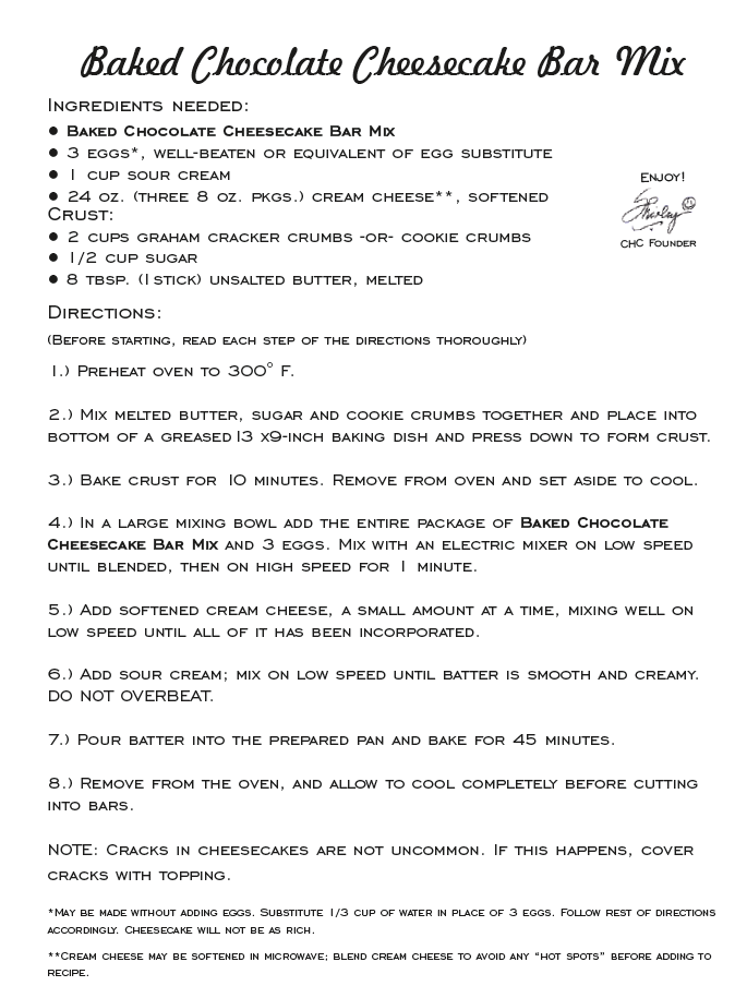 Artisan Kitchen Baked Chocolate Cheesecake Bar Mix - NEW RELEASE