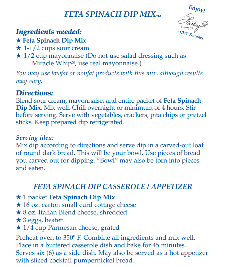 Feta Spinach Dip Mix - NEW RELEASE