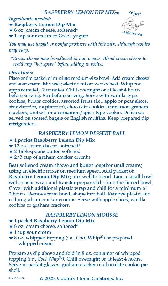 Raspberry Lemon Dip Mix