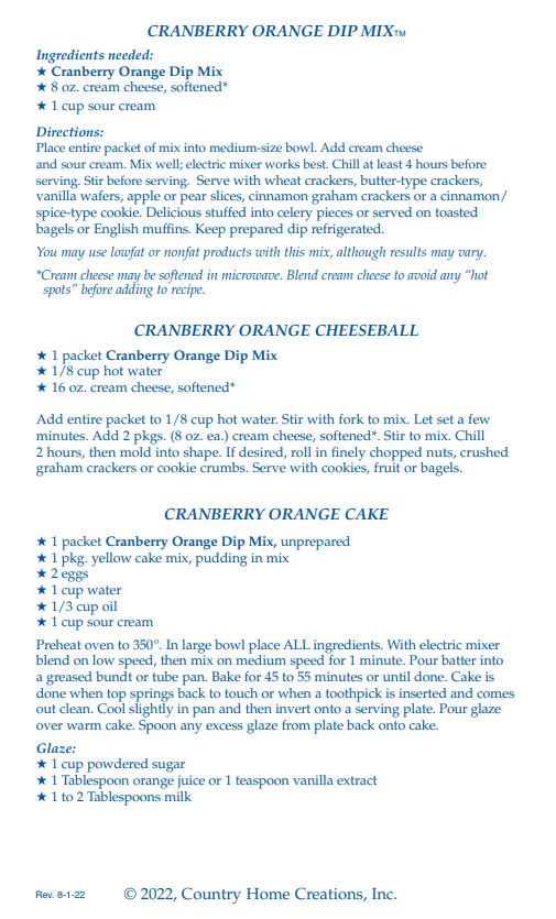 Cranberry Orange Dip Mix -VERY LIMITED QUANTITIES