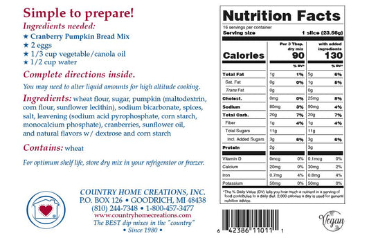 Cranberry Pumpkin Bread Mix LIMITED QUANTITIES