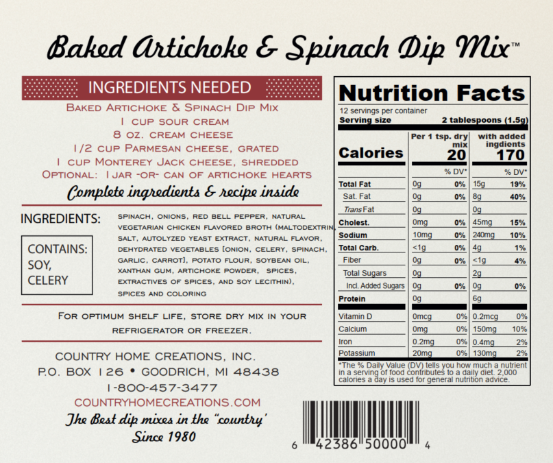 ARTISAN KITCHEN BAKED ARTICHOKE & SPINACH DIP MIX - NEW RELEASE