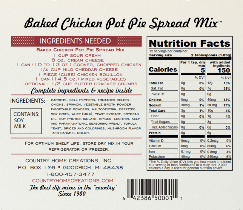 Artisan Kitchen  Baked Chicken Pot Pie Spread Mix - NEW RELEASE