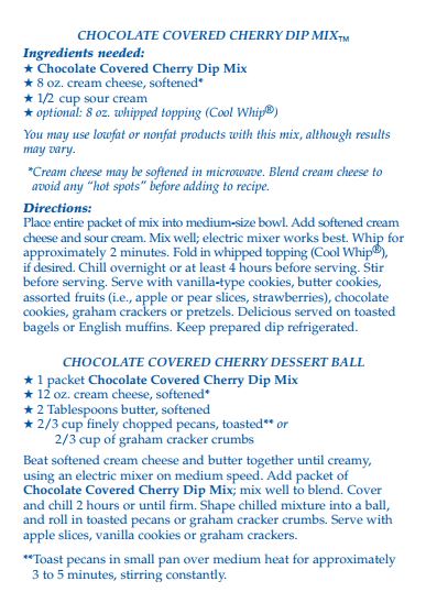 Chocolate Covered Cherry Dip Mix