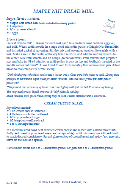 Maple Nut Bread Mix - NEW RELEASE